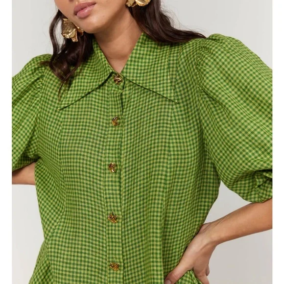 La Boheme Girls Peyton Mini Dress Green Gingham